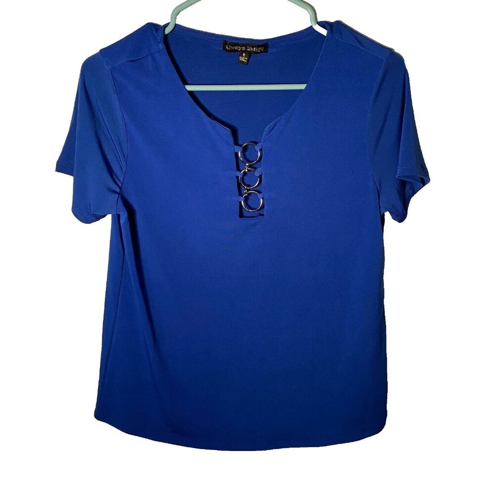 Always Indigo Women's Blue Blouse Shirt Top Short Sleeve Size‎ Small